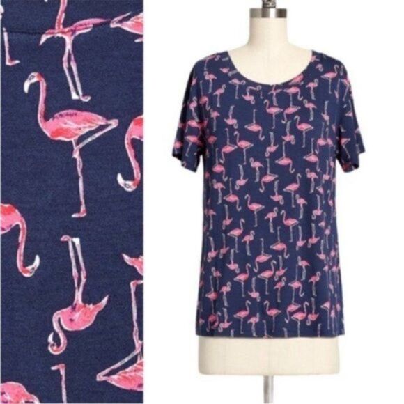 Modcloth Short Sleeve Instant Fit Relaxed Fit T-shirt Flamingos Navy Blue S NWT - Picture 1 of 7